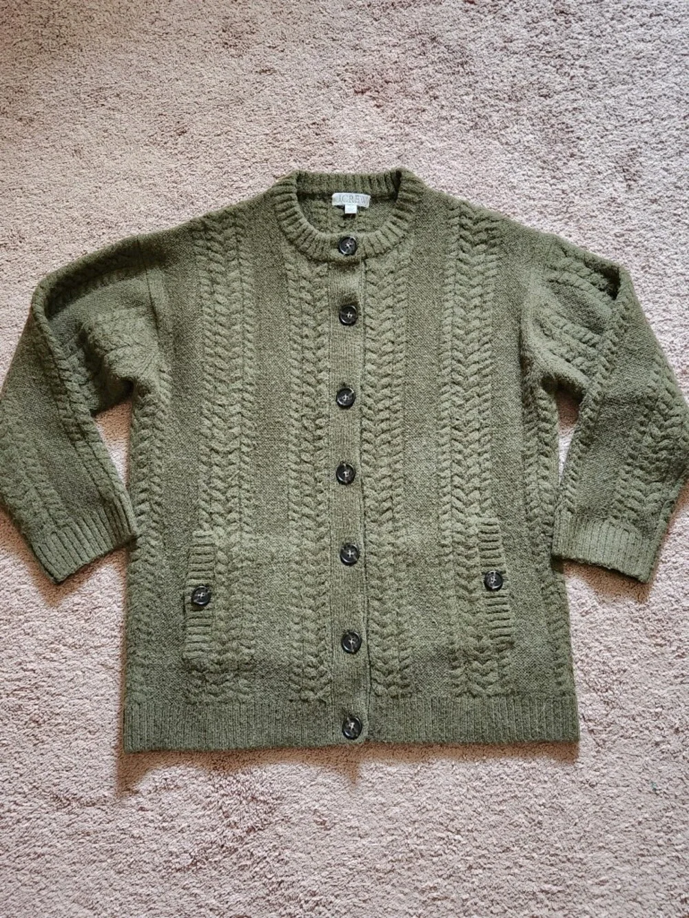 J Crew Relaxed Cable Knit Cardigan Merino Wool Alpaca Layered Oversized Cozy S